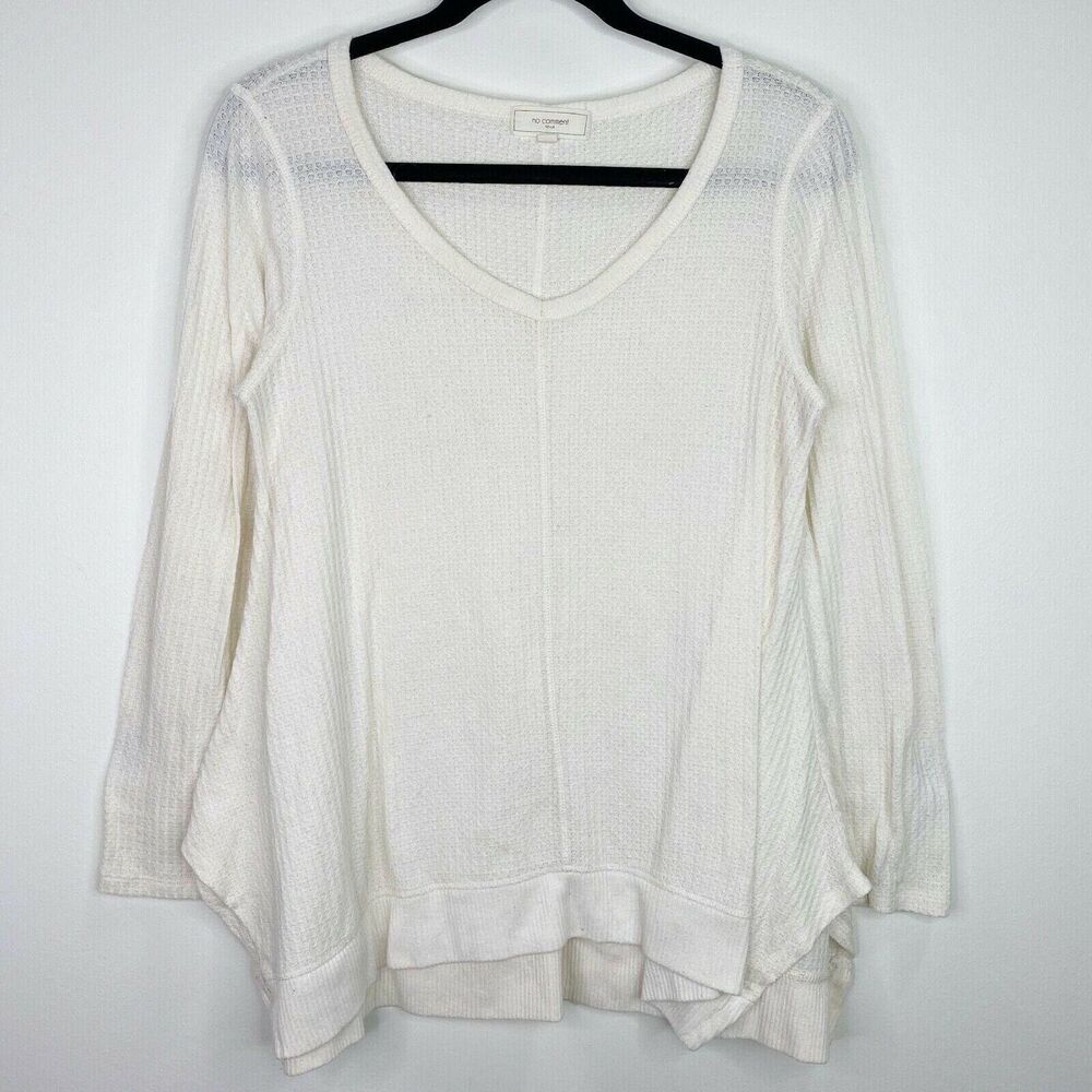 No Comment Waffle Knit White Oversized Top Shirt Size Medium M Womens